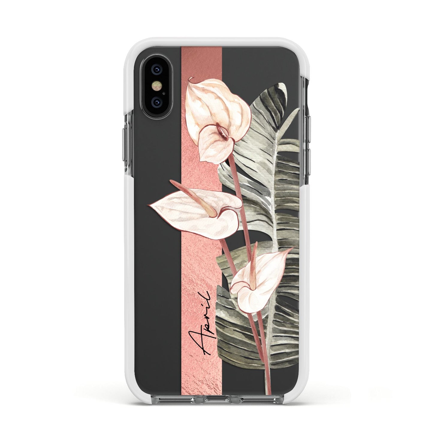 Personalised Anthurium Apple iPhone Xs Impact Case White Edge on Black Phone