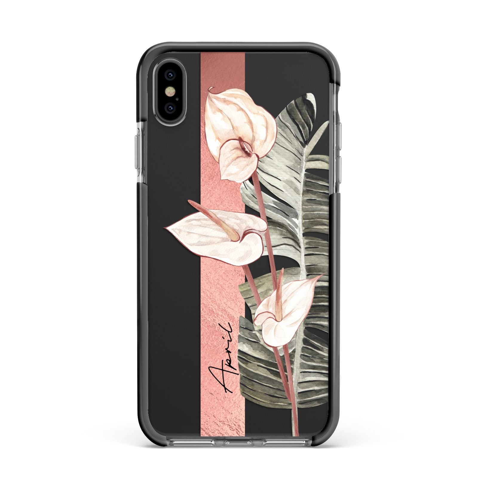 Personalised Anthurium Apple iPhone Xs Max Impact Case Black Edge on Black Phone