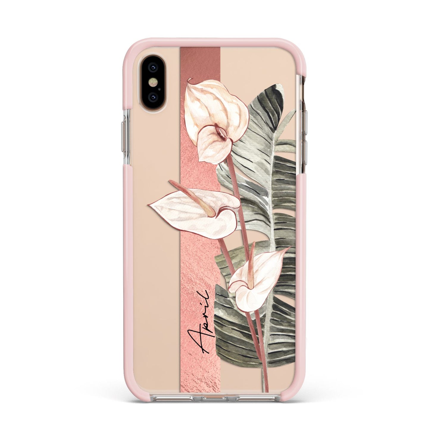 Personalised Anthurium Apple iPhone Xs Max Impact Case Pink Edge on Gold Phone