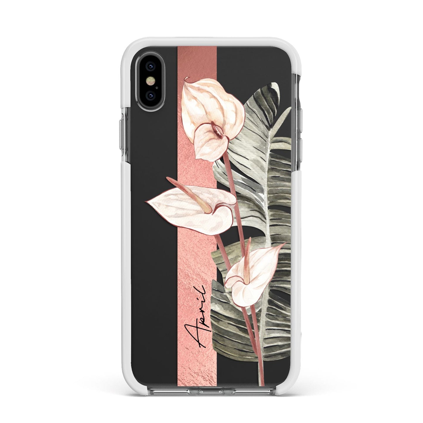 Personalised Anthurium Apple iPhone Xs Max Impact Case White Edge on Black Phone