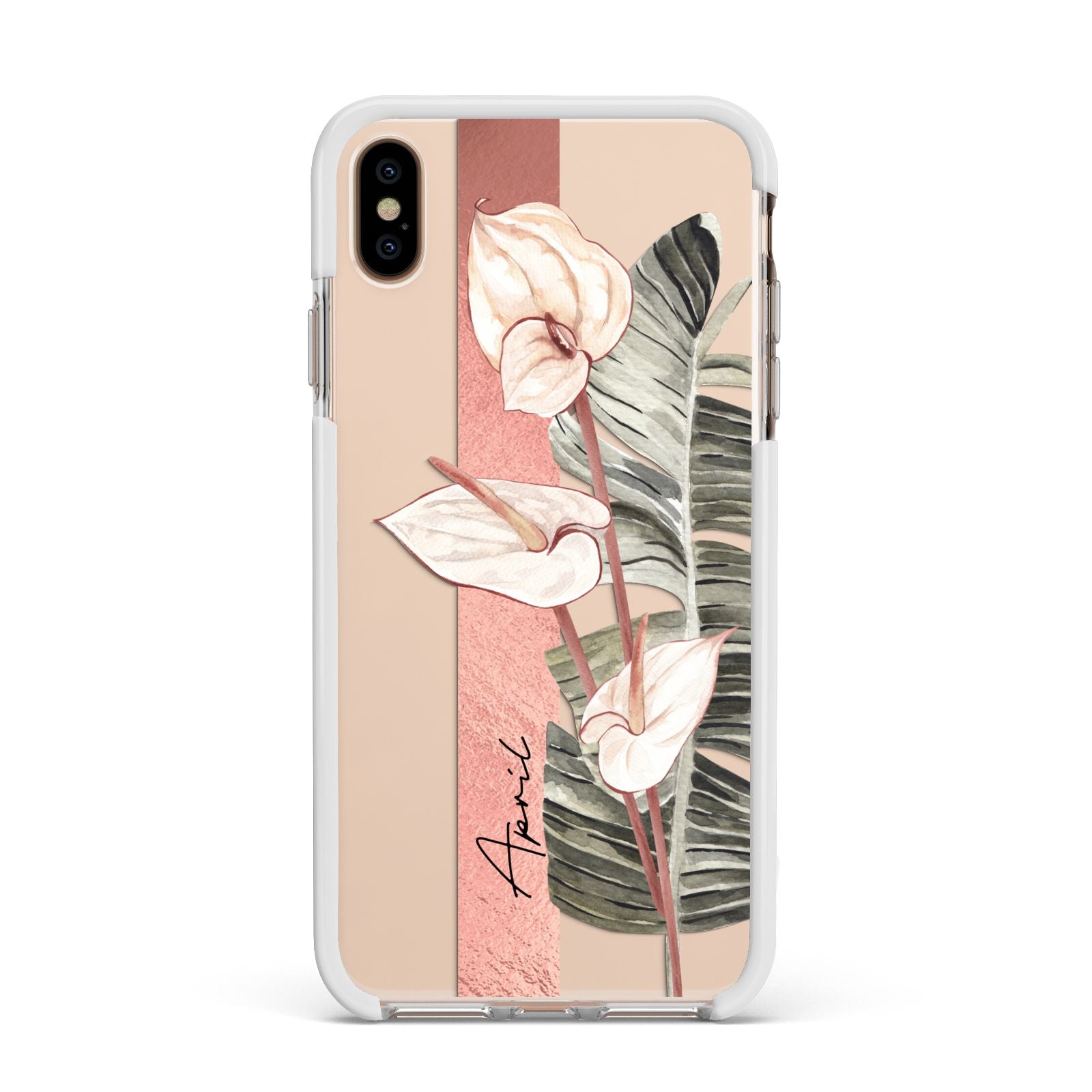 Personalised Anthurium Apple iPhone Xs Max Impact Case White Edge on Gold Phone