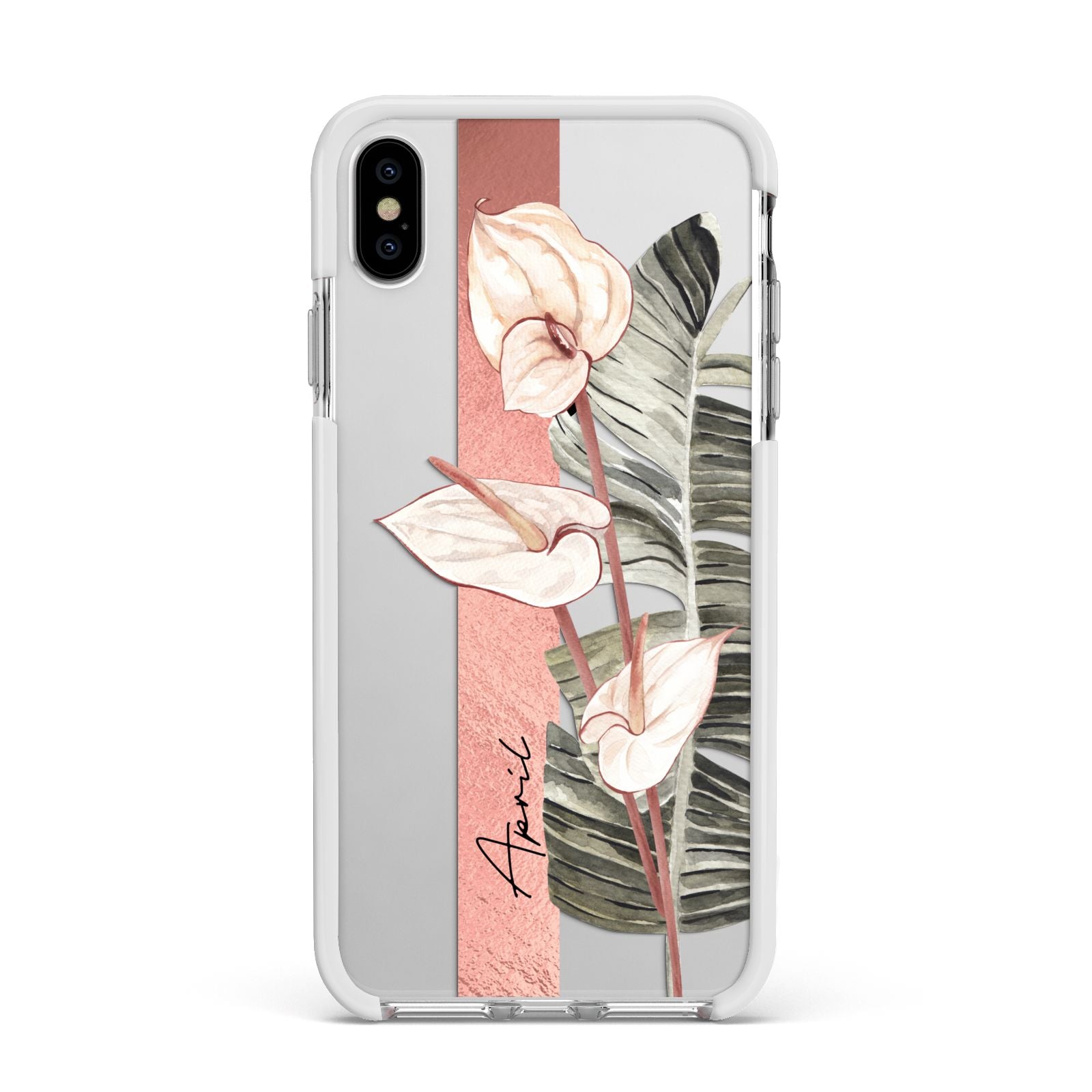 Personalised Anthurium Apple iPhone Xs Max Impact Case White Edge on Silver Phone