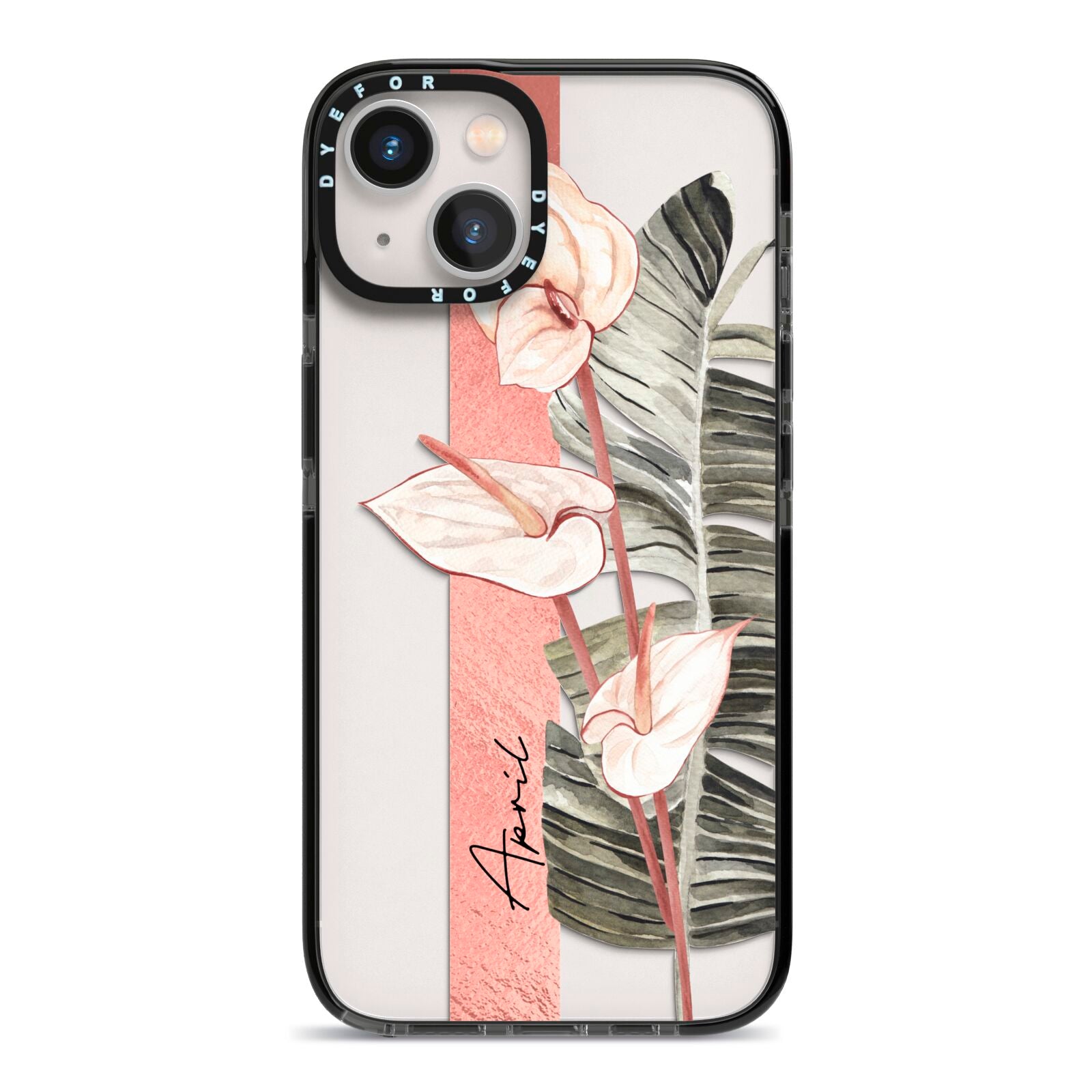 Personalised Anthurium iPhone 13 Black Impact Case on Silver phone