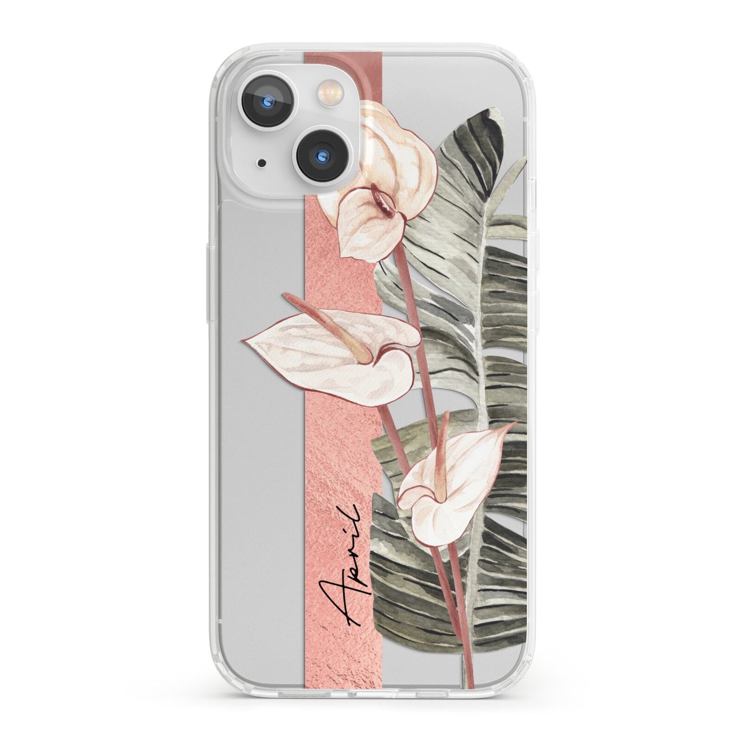 Personalised Anthurium iPhone 13 Clear Bumper Case