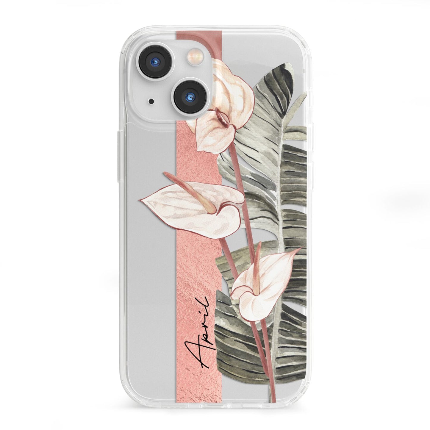 Personalised Anthurium iPhone 13 Mini Clear Bumper Case