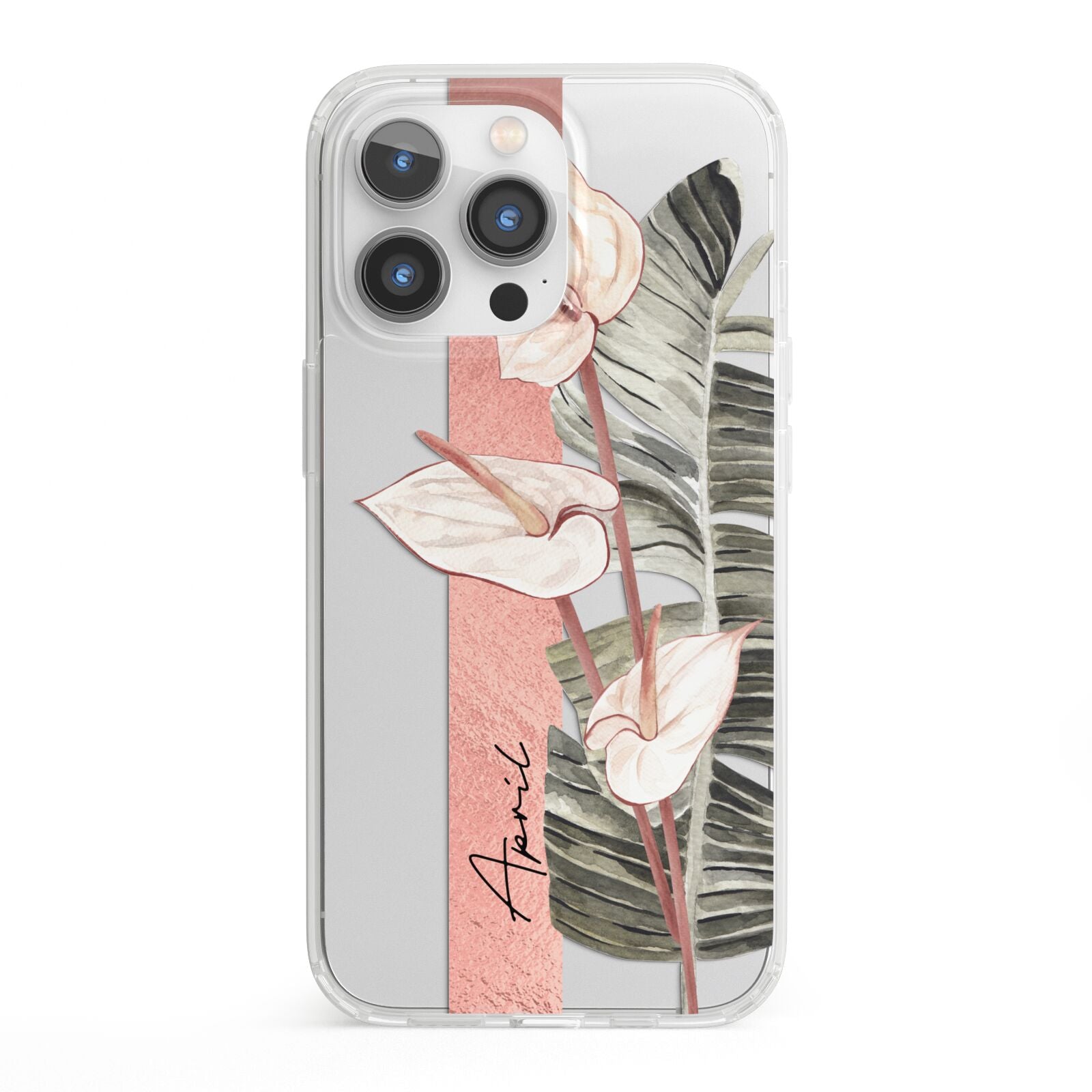 Personalised Anthurium iPhone 13 Pro Clear Bumper Case