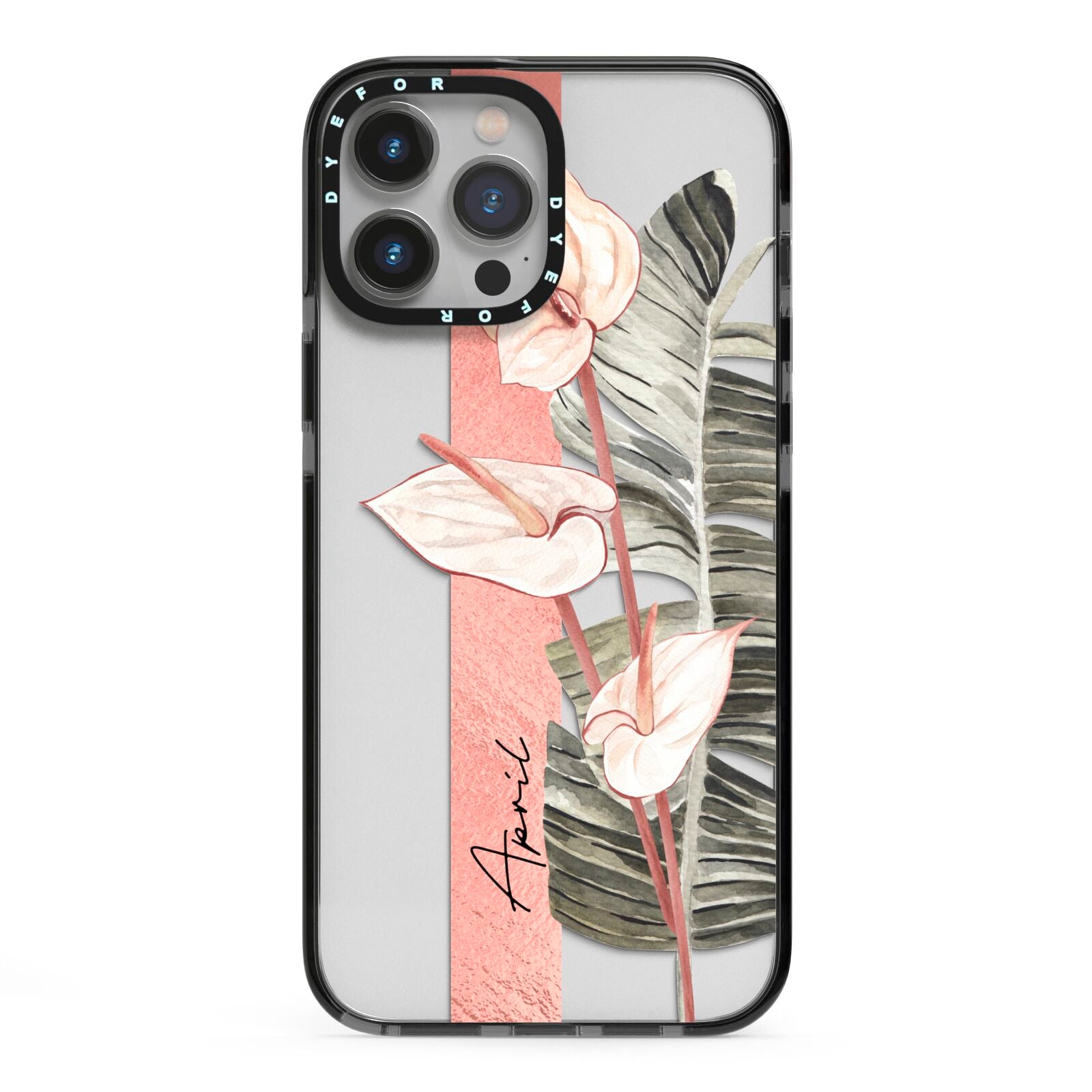 Personalised Anthurium iPhone 13 Pro Max Black Impact Case on Silver phone