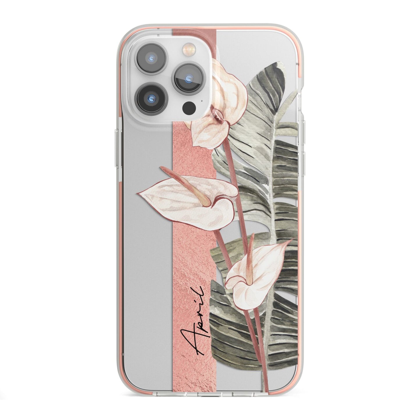 Personalised Anthurium iPhone 13 Pro Max TPU Impact Case with Pink Edges