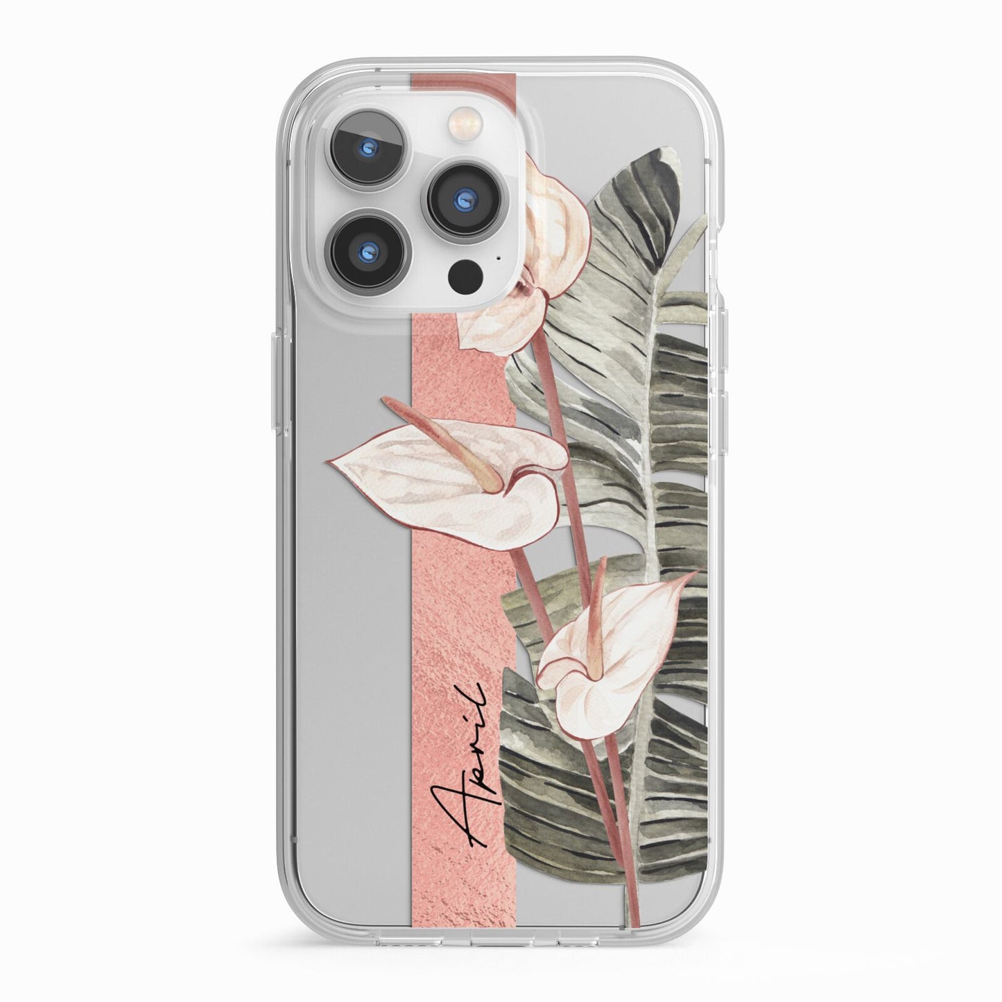 Personalised Anthurium iPhone 13 Pro TPU Impact Case with White Edges