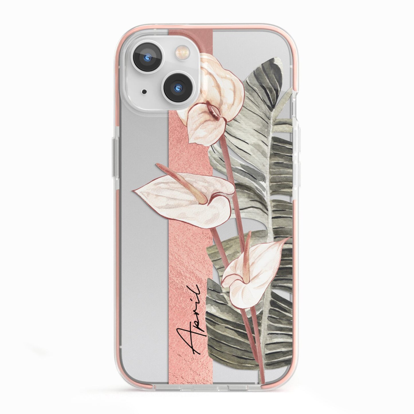 Personalised Anthurium iPhone 13 TPU Impact Case with Pink Edges