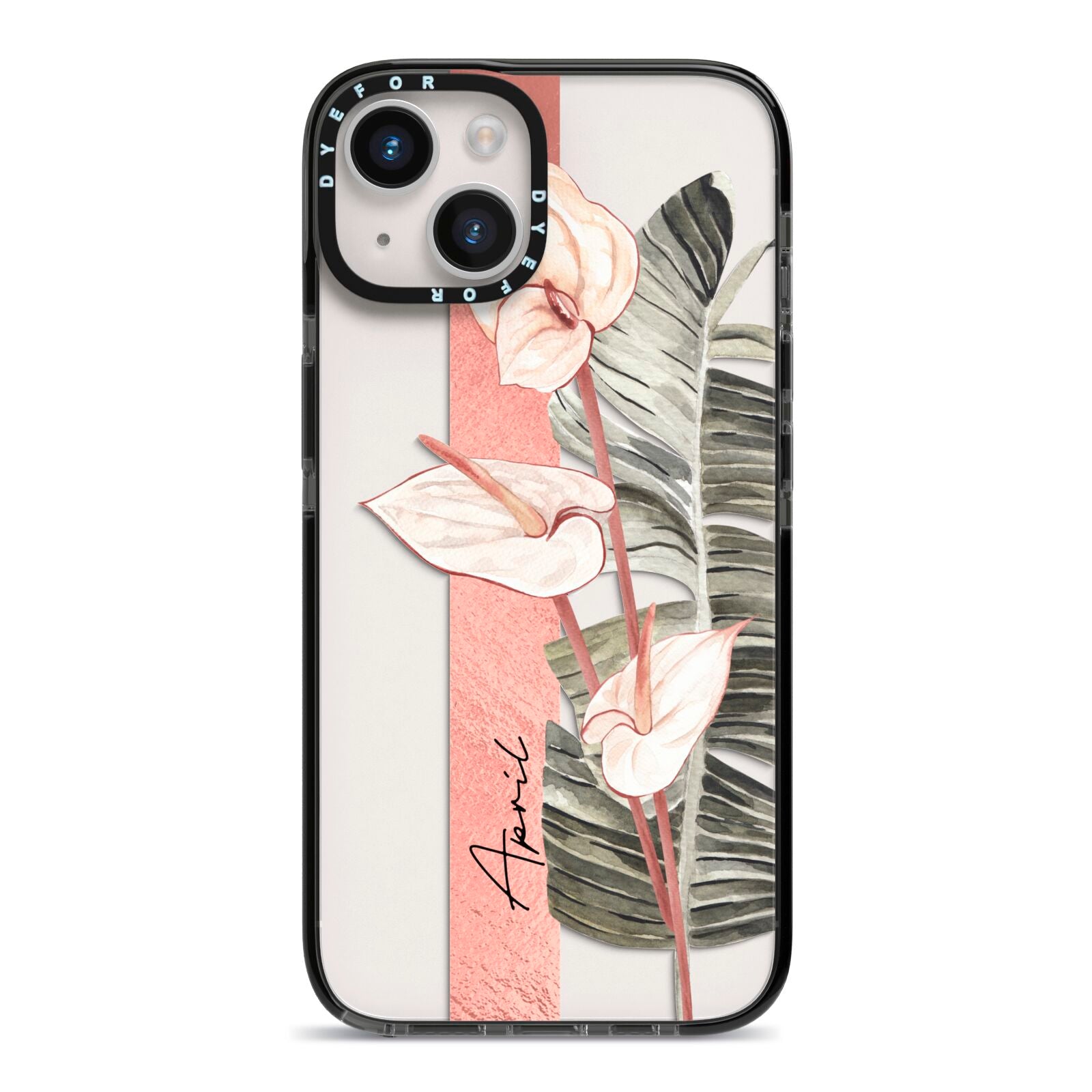 Personalised Anthurium iPhone 14 Black Impact Case on Silver phone