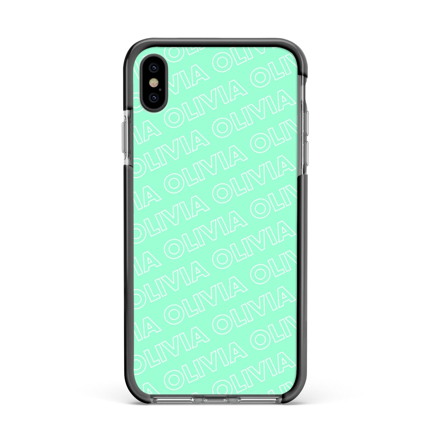 Personalised Aqua Diagonal Name Apple iPhone Xs Max Impact Case Black Edge on Black Phone