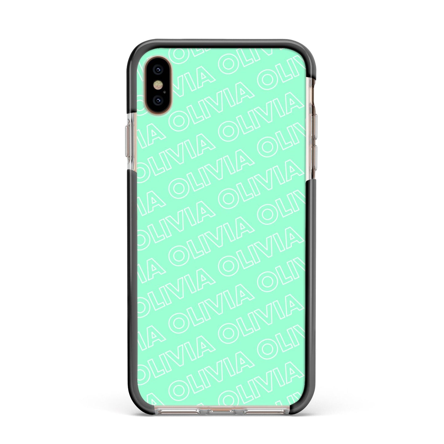 Personalised Aqua Diagonal Name Apple iPhone Xs Max Impact Case Black Edge on Gold Phone