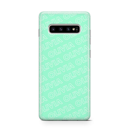 Personalised Aqua Diagonal Name Samsung Galaxy S10 Case