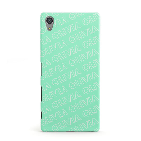 Personalised Aqua Diagonal Name Sony Xperia Case