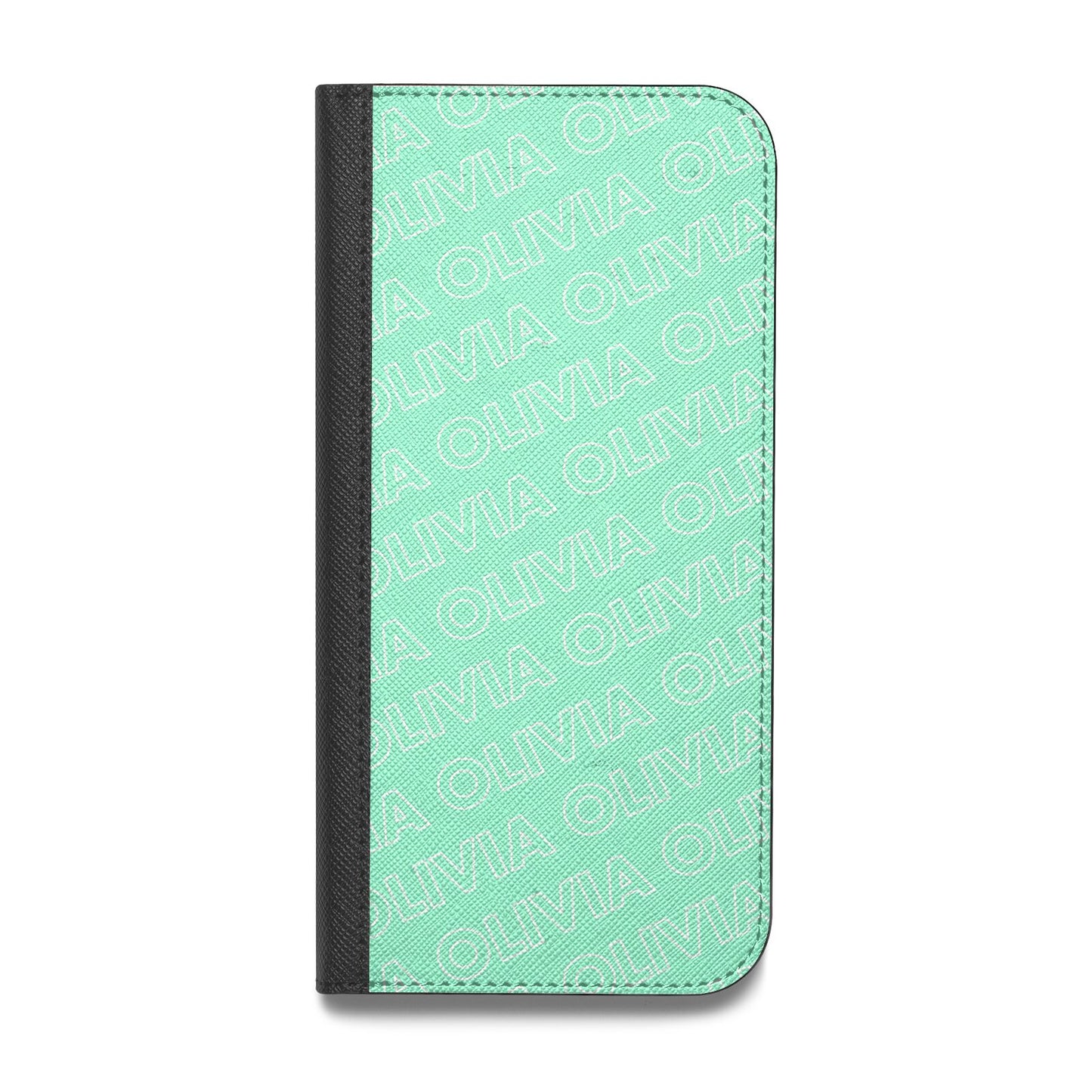 Personalised Aqua Diagonal Name Vegan Leather Flip iPhone Case