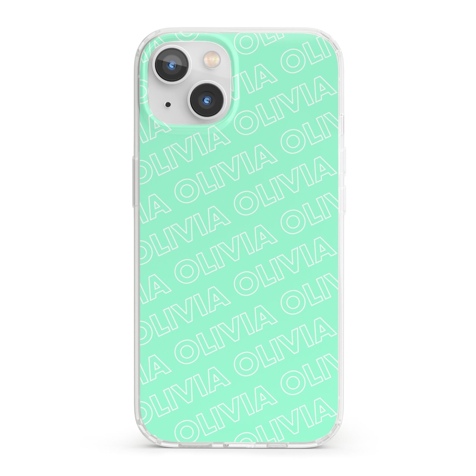 Personalised Aqua Diagonal Name iPhone 13 Clear Bumper Case