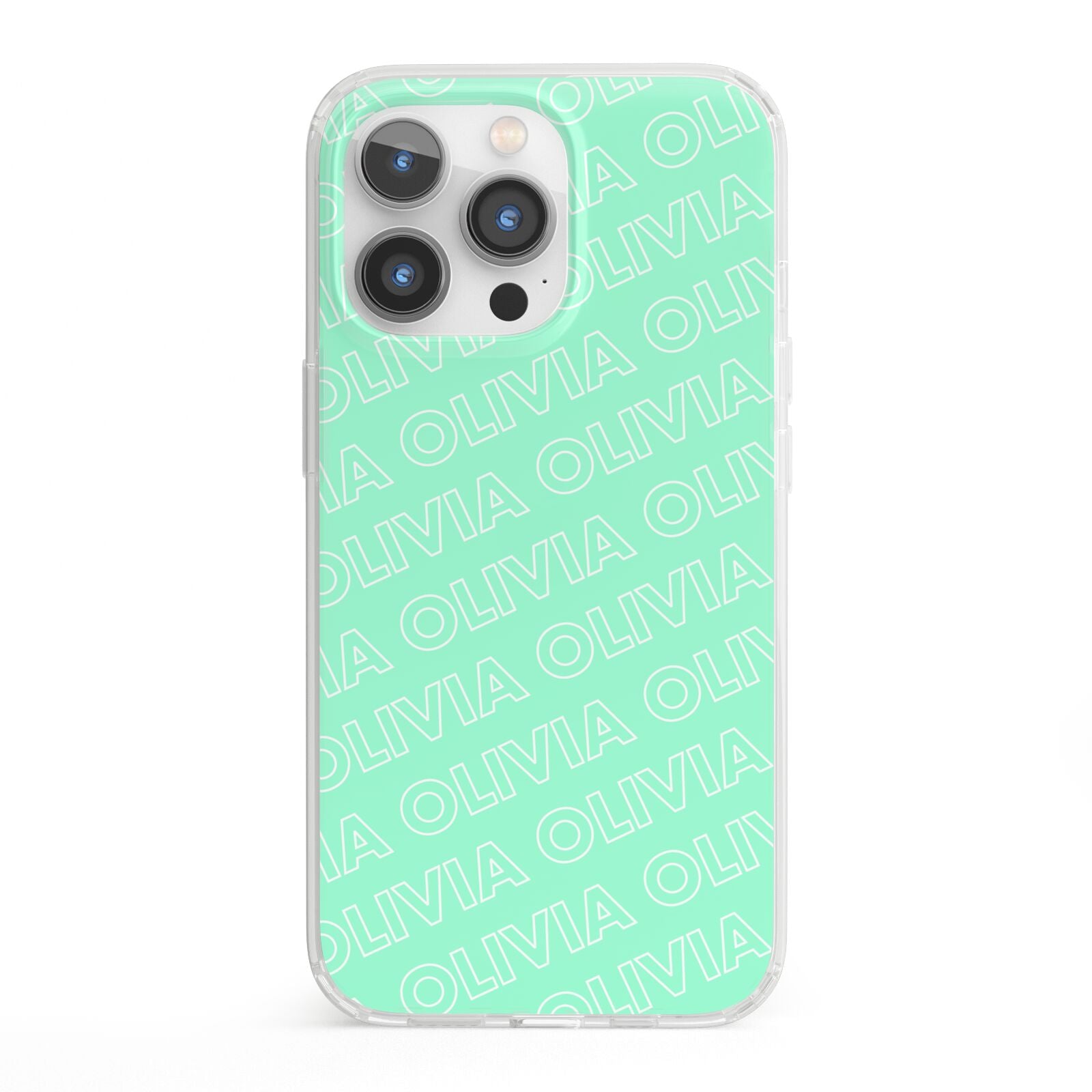 Personalised Aqua Diagonal Name iPhone 13 Pro Clear Bumper Case