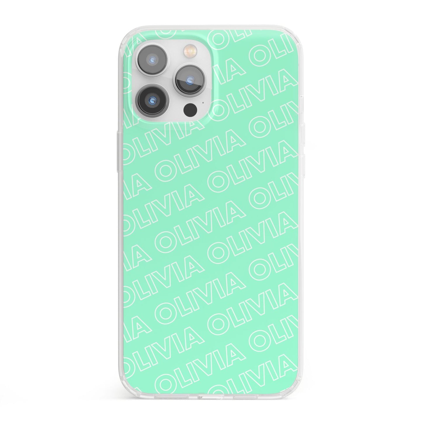 Personalised Aqua Diagonal Name iPhone 13 Pro Max Clear Bumper Case