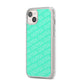 Personalised Aqua Diagonal Name iPhone 14 Plus Clear Tough Case Starlight Angled Image