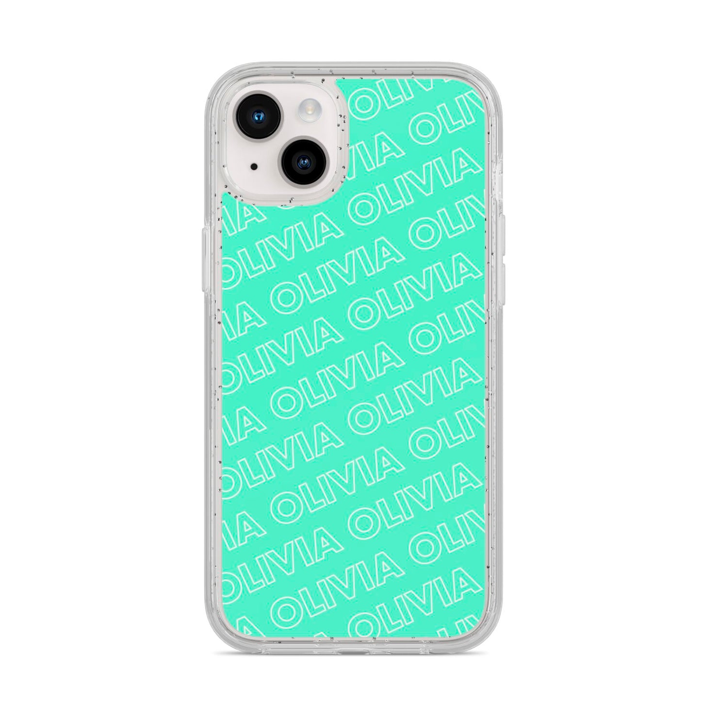 Personalised Aqua Diagonal Name iPhone 14 Plus Glitter Tough Case Starlight