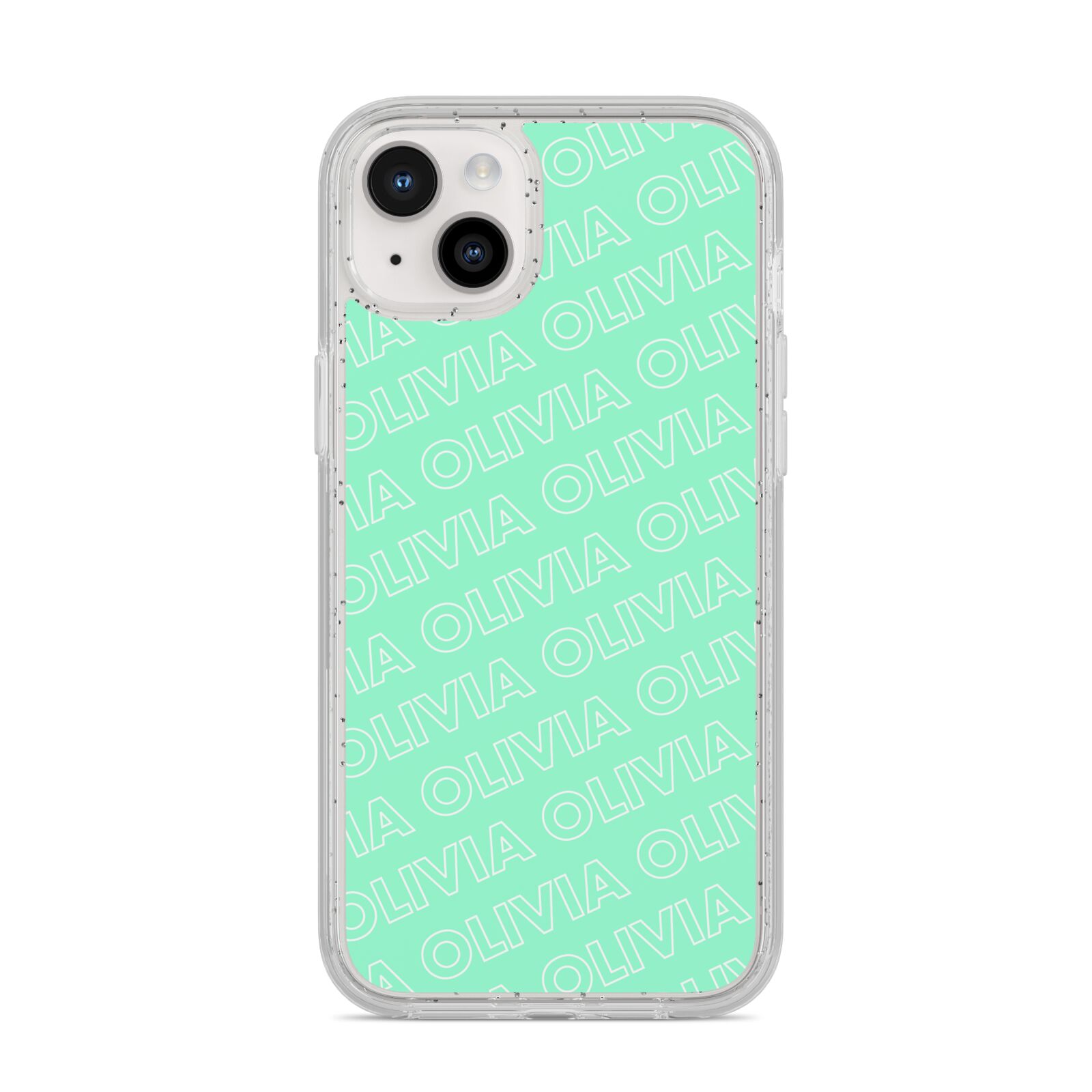 Personalised Aqua Diagonal Name iPhone 14 Plus Glitter Tough Case Starlight