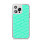 Personalised Aqua Diagonal Name iPhone 14 Pro Max Glitter Tough Case Silver