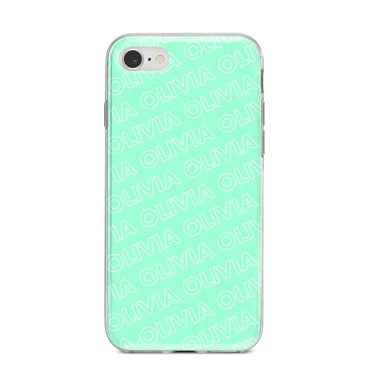 Personalised Aqua Diagonal Name iPhone 8 Bumper Case on Silver iPhone