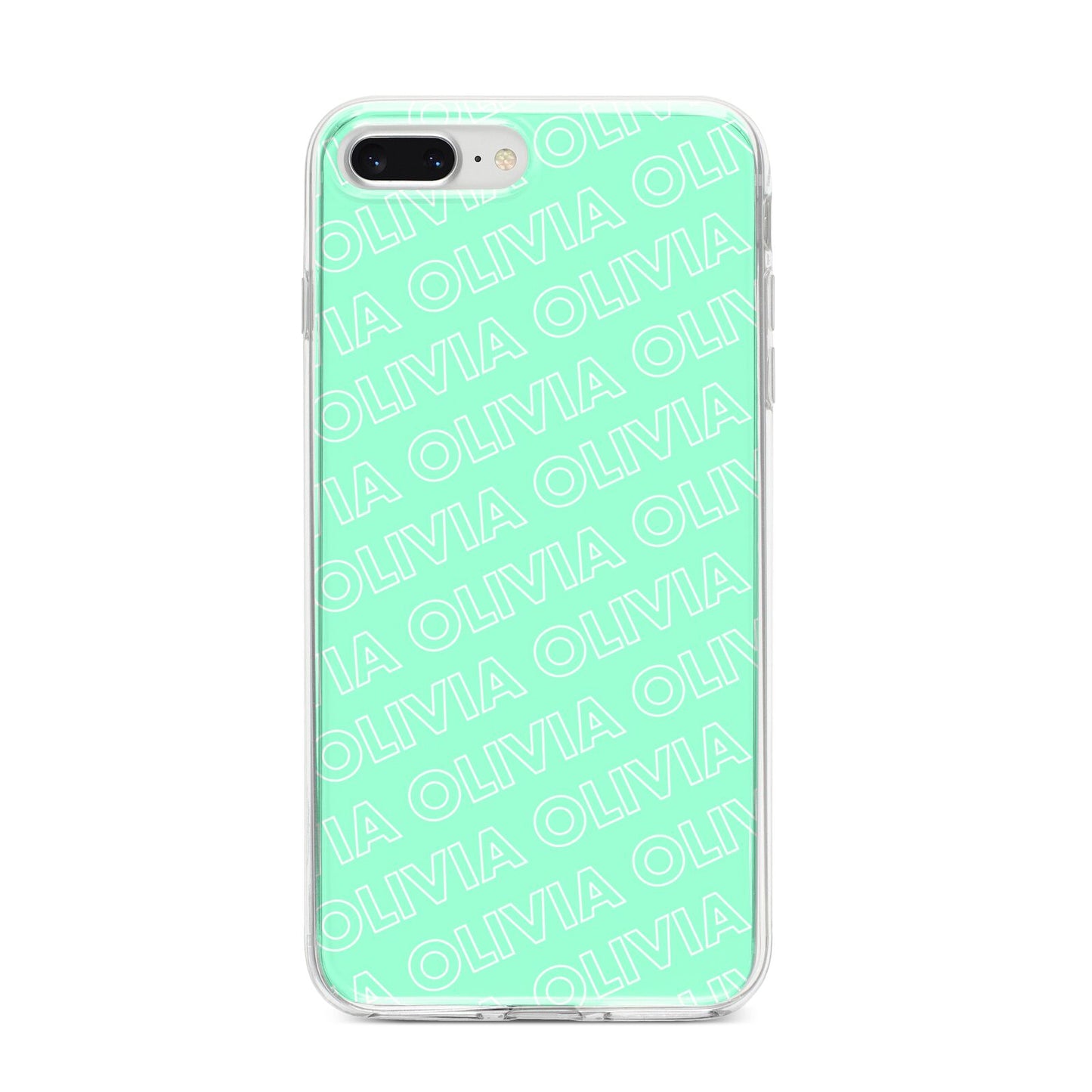 Personalised Aqua Diagonal Name iPhone 8 Plus Bumper Case on Silver iPhone