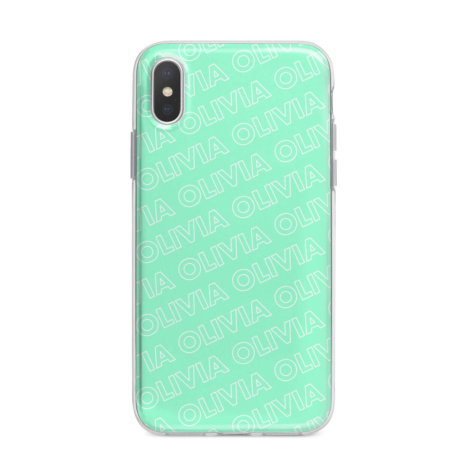 Personalised Aqua Diagonal Name iPhone X Bumper Case on Silver iPhone Alternative Image 1