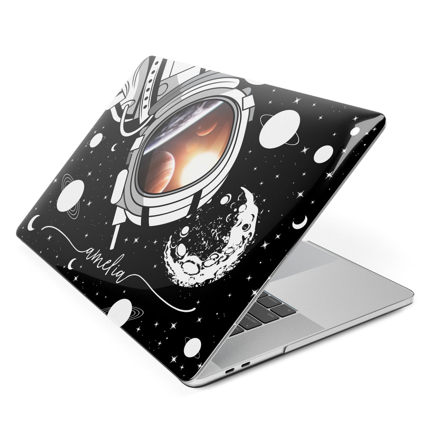 Personalised Astronaut in Space Name Apple MacBook Case Side View