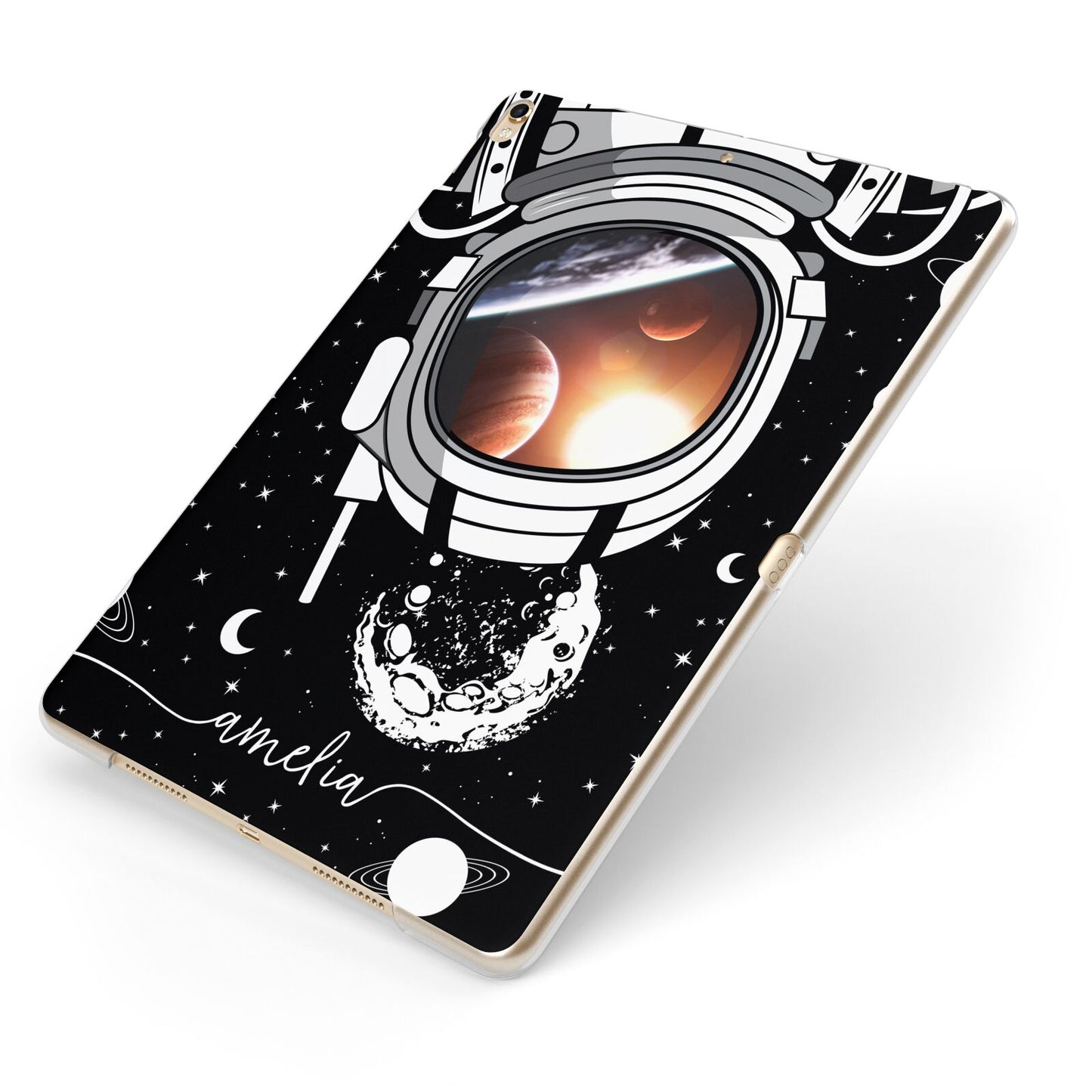 Personalised Astronaut in Space Name Apple iPad Case on Gold iPad Side View