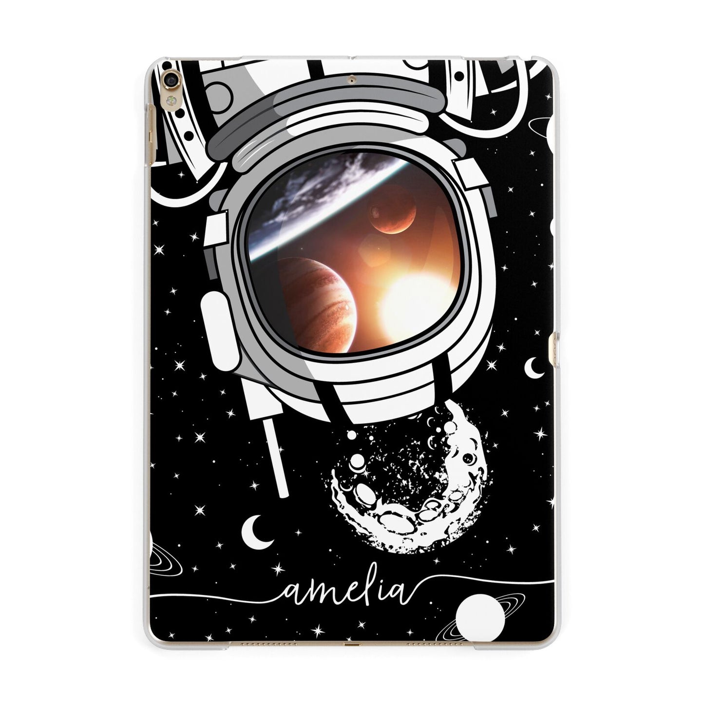 Personalised Astronaut in Space Name Apple iPad Gold Case