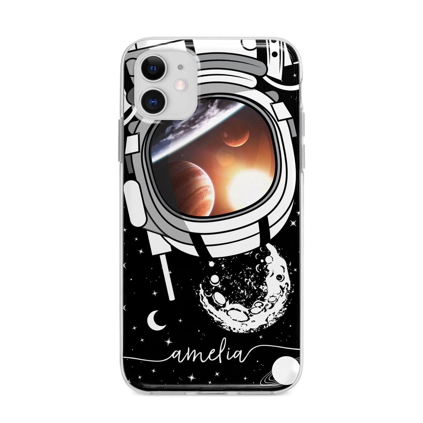 Personalised Astronaut in Space Name Apple iPhone 11 in White with Bumper Case