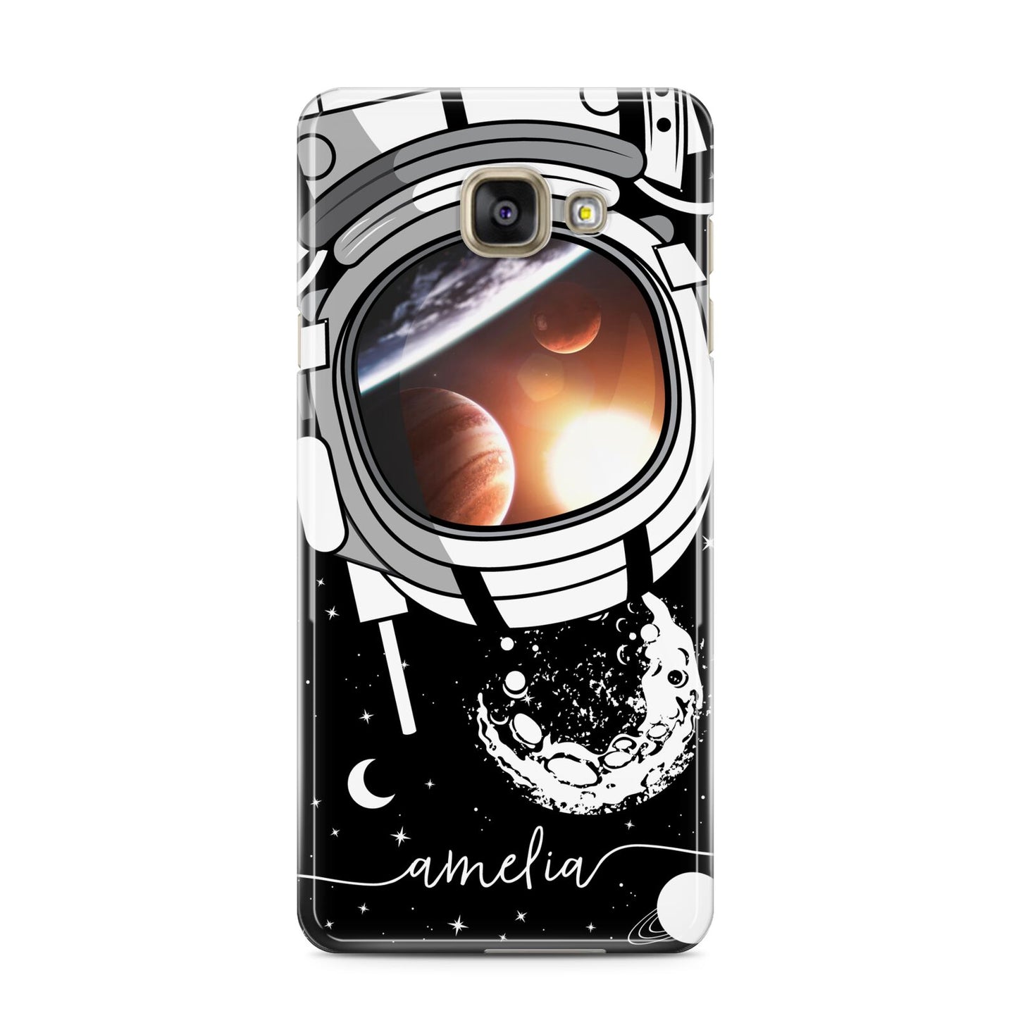 Personalised Astronaut in Space Name Samsung Galaxy A3 2016 Case on gold phone