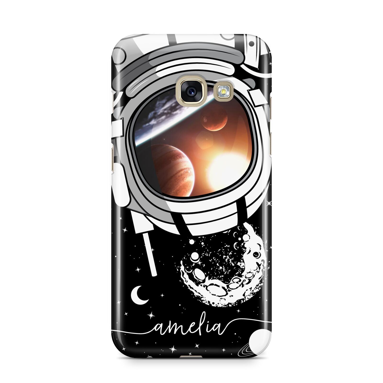 Personalised Astronaut in Space Name Samsung Galaxy A3 2017 Case on gold phone