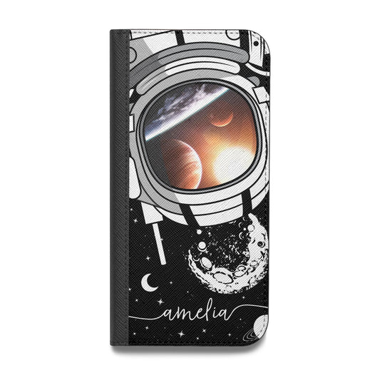 Personalised Astronaut in Space Name Vegan Leather Flip iPhone Case