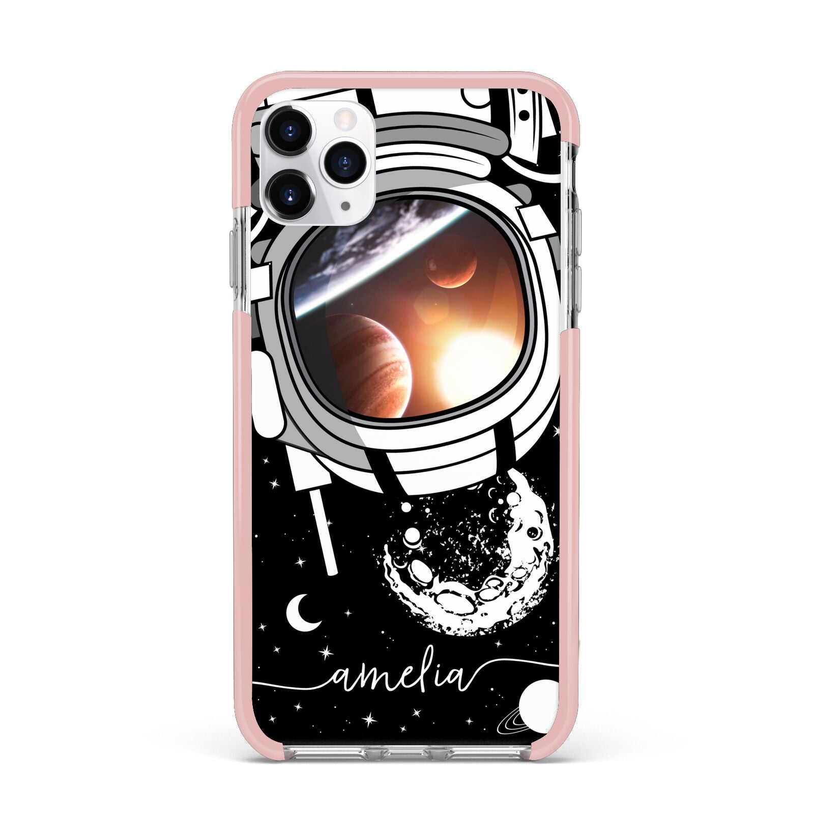 Personalised Astronaut in Space Name iPhone 11 Pro Max Impact Pink Edge Case