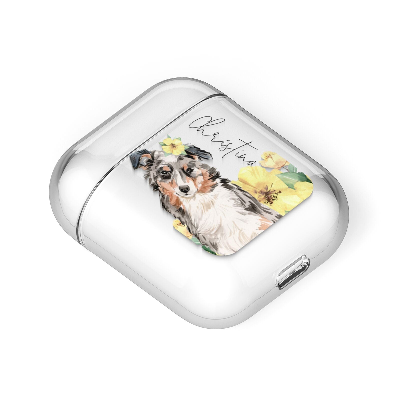 Personalised Australian Shepherd AirPods Case Laid Flat