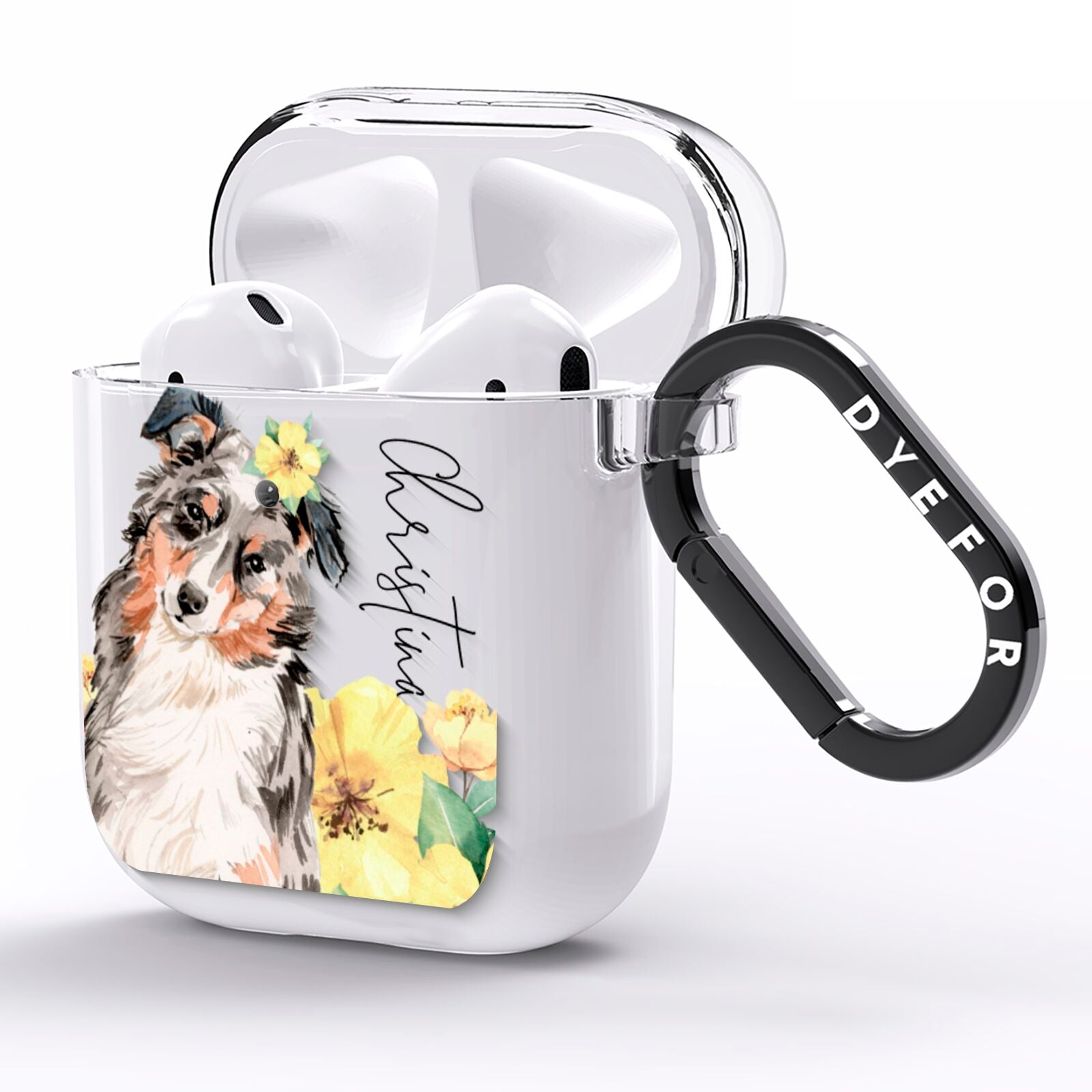 Personalised Australian Shepherd AirPods Clear Case Side Image