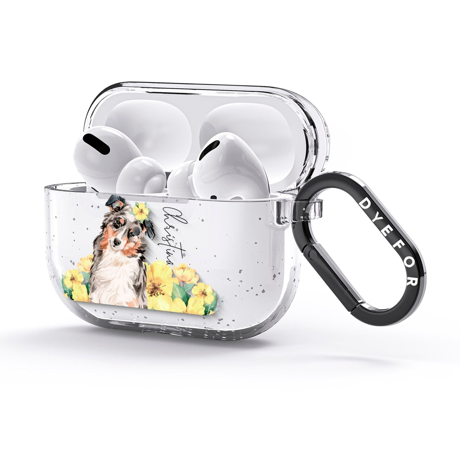 Personalised Australian Shepherd AirPods Glitter Case 3rd Gen Side Image