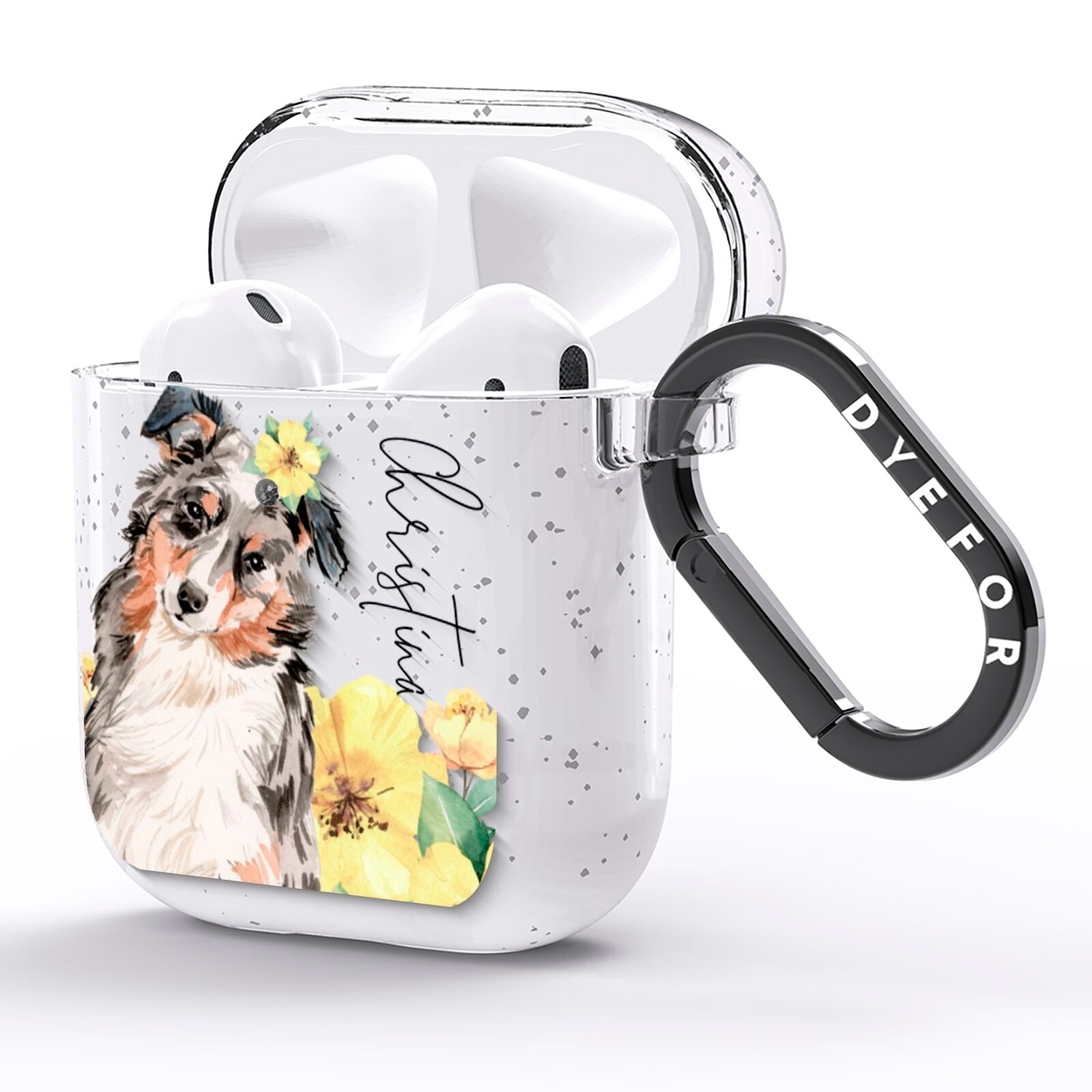 Personalised Australian Shepherd AirPods Glitter Case Side Image