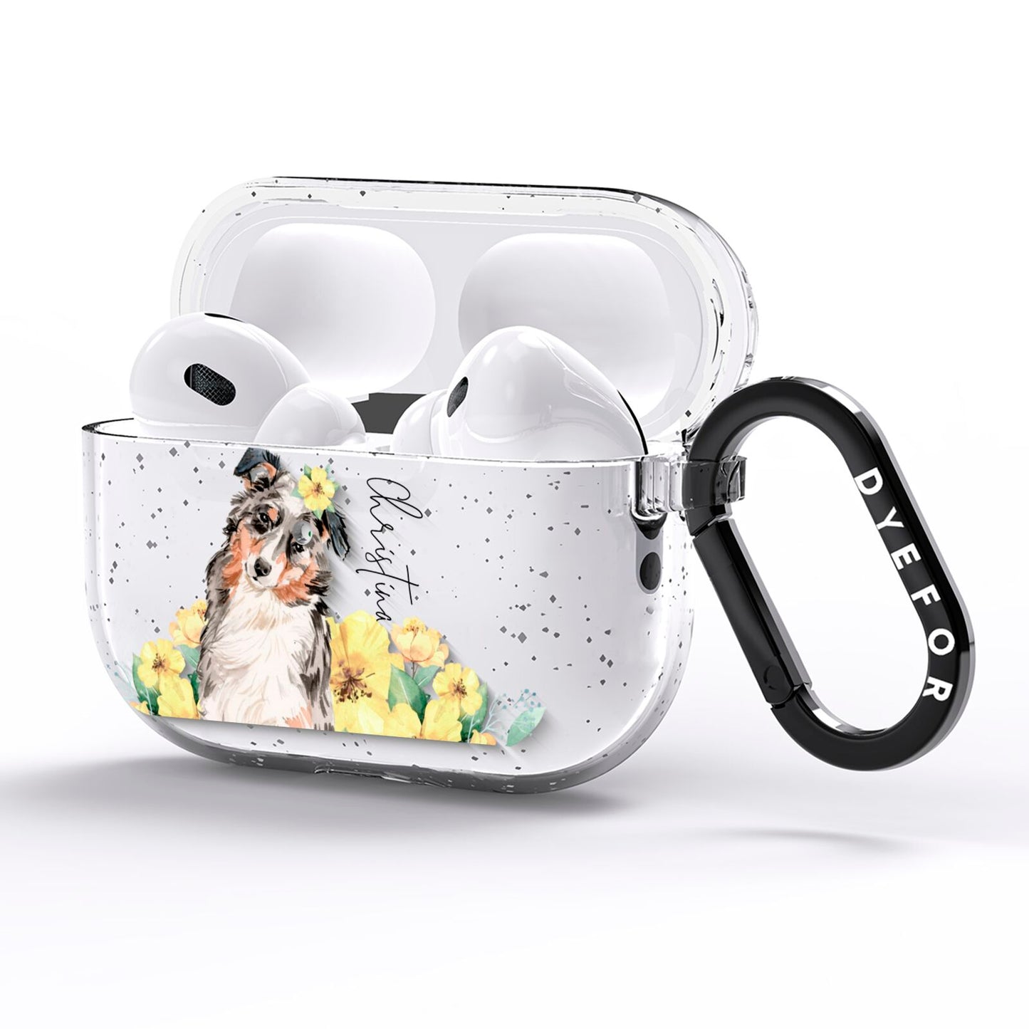 Personalised Australian Shepherd AirPods Pro Glitter Case Side Image