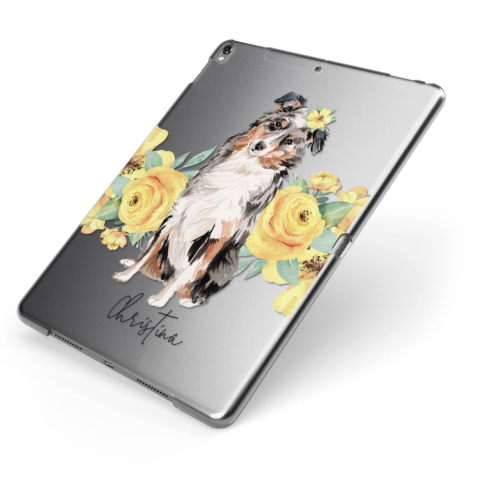 Personalised Australian Shepherd Apple iPad Case on Grey iPad Side View
