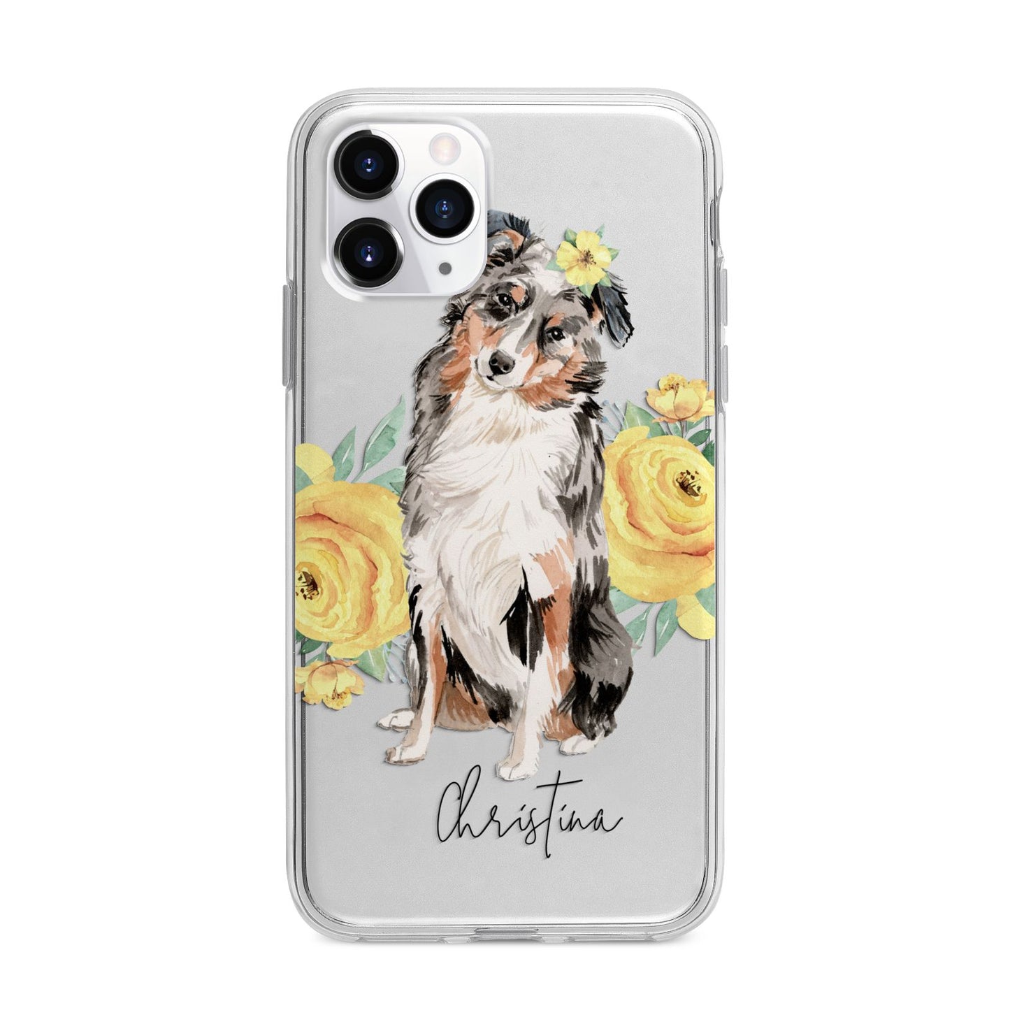 Personalised Australian Shepherd Apple iPhone 11 Pro Max in Silver with Bumper Case