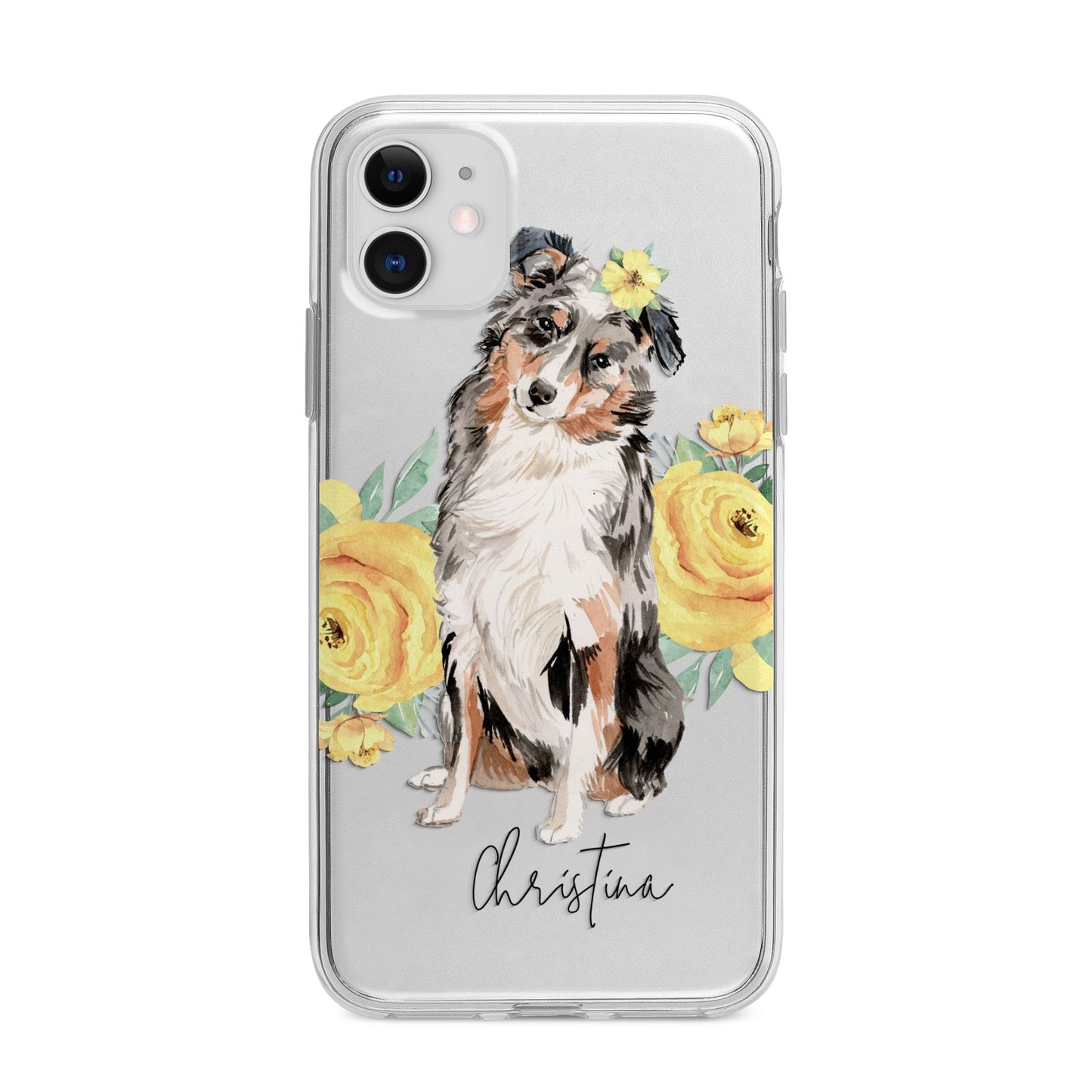 Personalised Australian Shepherd Apple iPhone 11 in White with Bumper Case