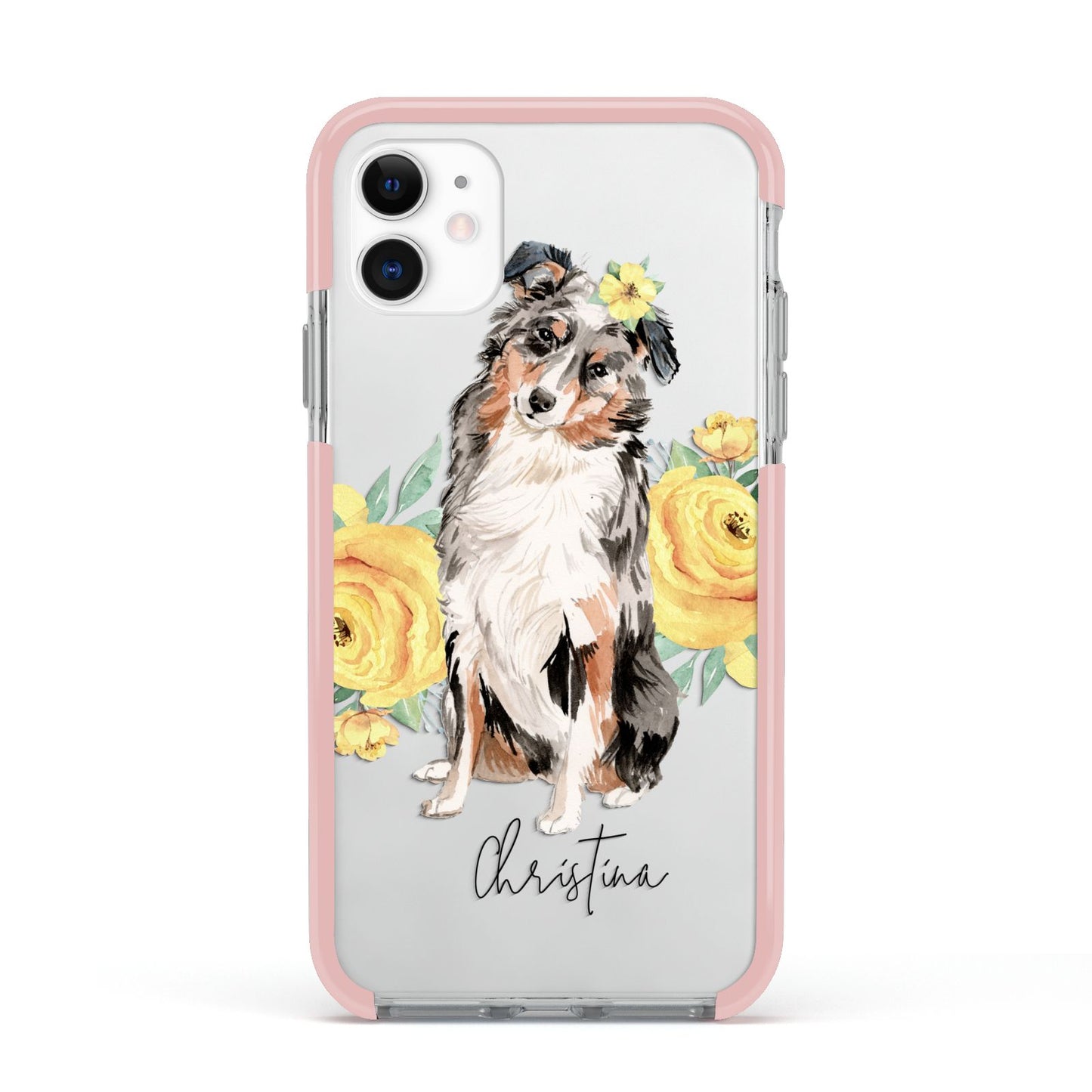 Personalised Australian Shepherd Apple iPhone 11 in White with Pink Impact Case