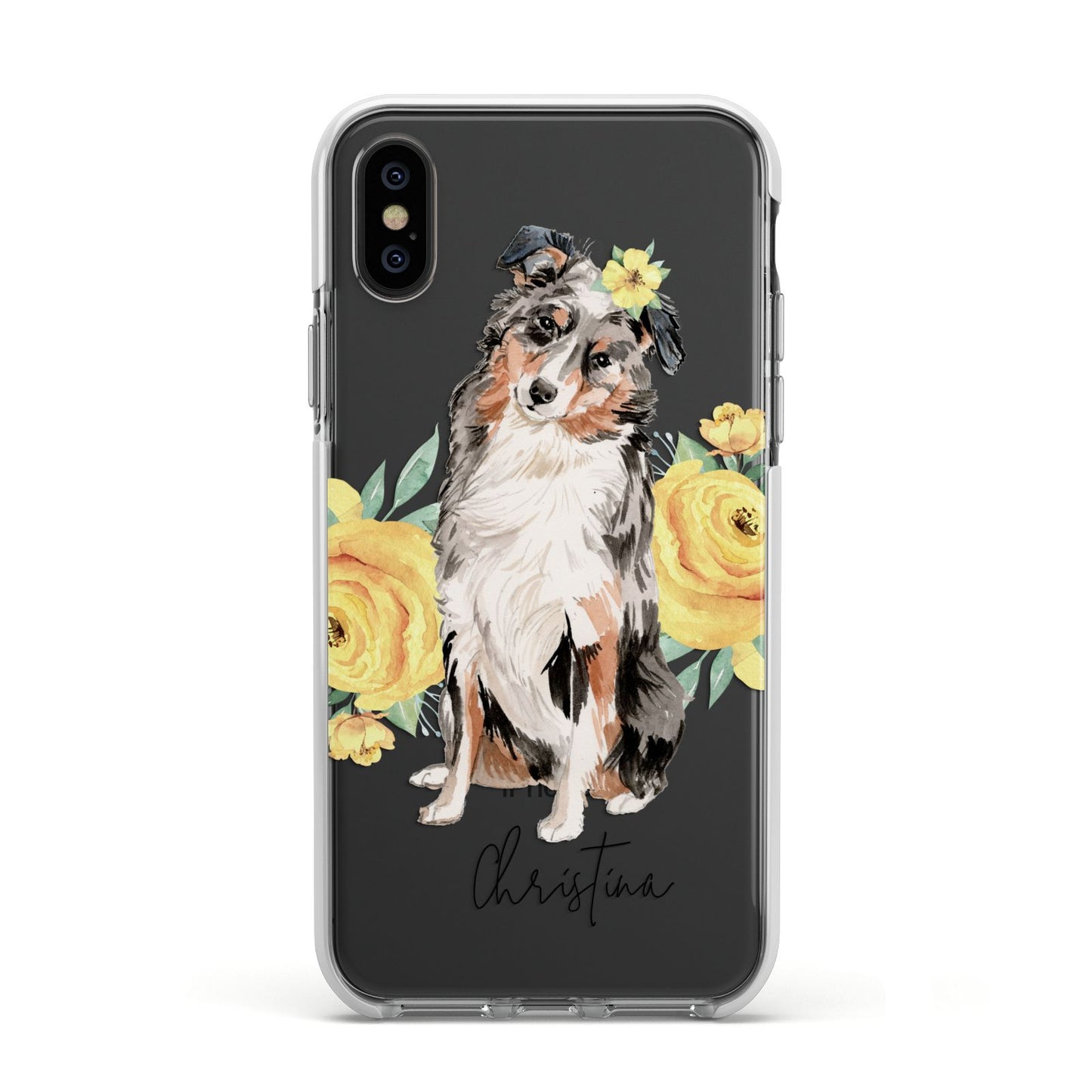 Personalised Australian Shepherd Apple iPhone Xs Impact Case White Edge on Black Phone