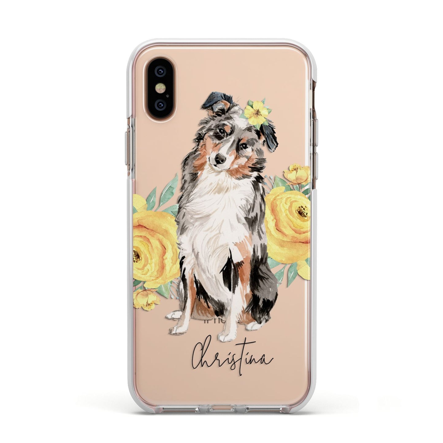 Personalised Australian Shepherd Apple iPhone Xs Impact Case White Edge on Gold Phone