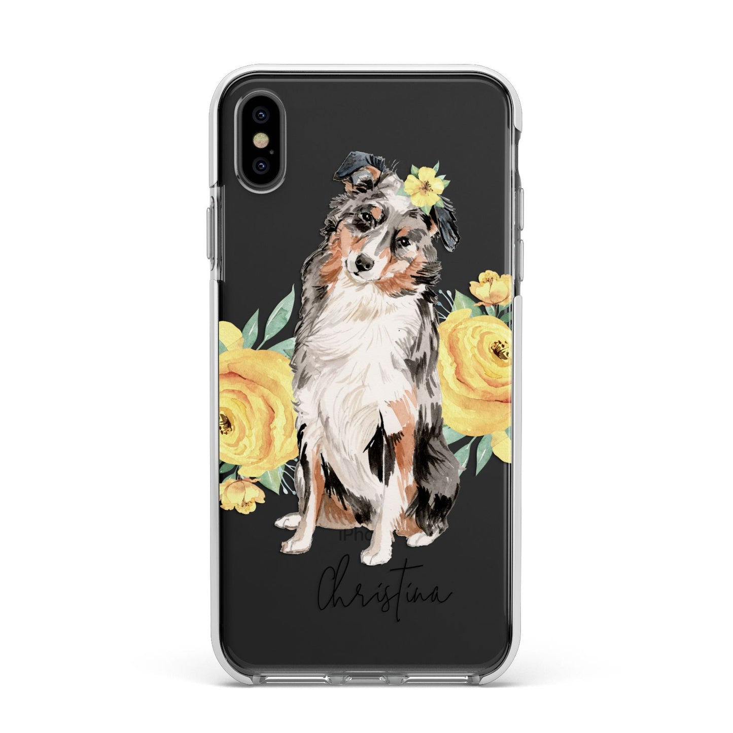 Personalised Australian Shepherd Apple iPhone Xs Max Impact Case White Edge on Black Phone